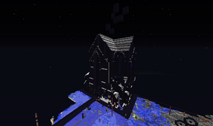 The +X overworld highway passing though a monument at 10,000, 0 with a Voco symbol on top