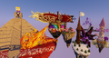 The Fire Nation Warship (by Negative_Entropy, SilverEyes2b2t, futsin1, and DarkXL6) breathes fire on the Chippen Itza Ziggurat (by Joey_Coconut)