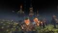 Metalbunny's build at The Isle, which consisted of multiple floating islands and towers built around a larger central tower, all of which were built on a carrot-themed mountain range.
