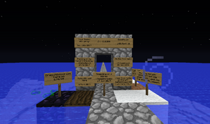 A checkpoint that Swervin777 made at Z = -210,000 with signs showing the travelers who reached the checkpoint