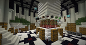 The storage room of the base with many mob heads and banners